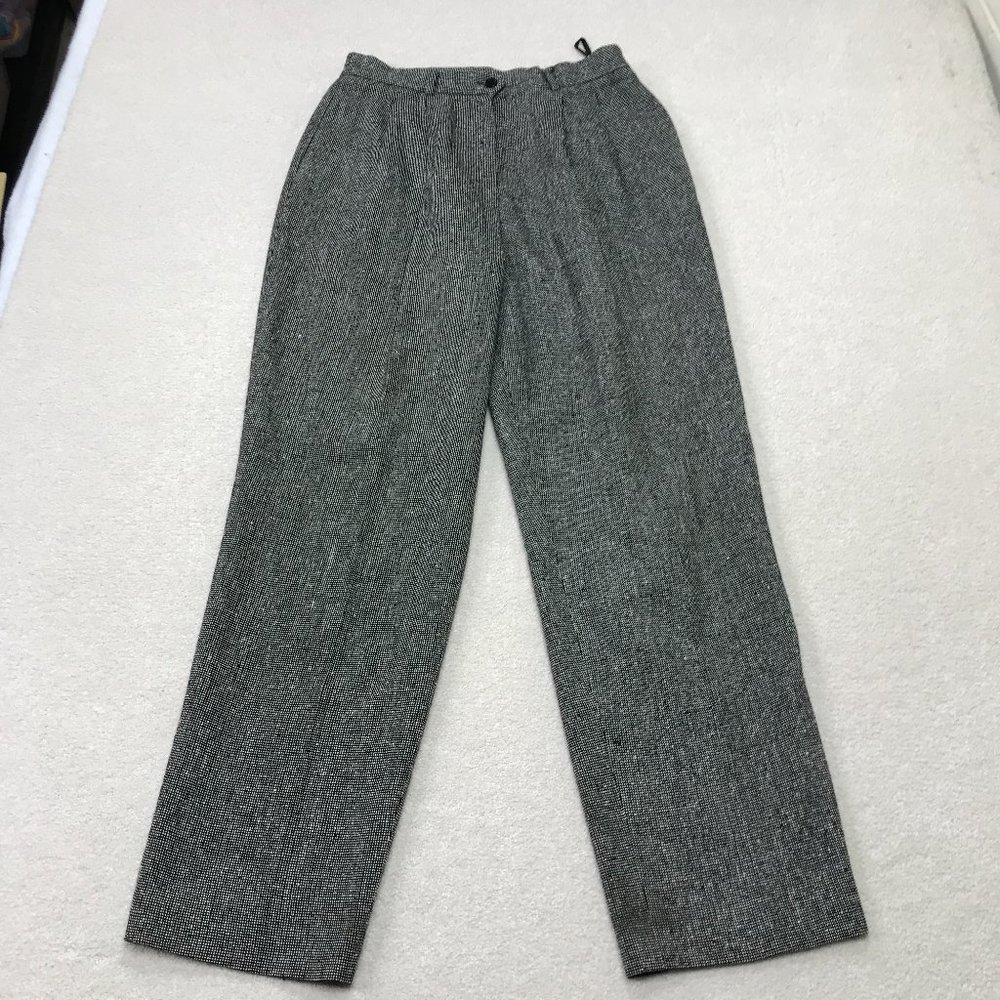 Vintage Silk Tweed Pants Womens 12 Doncaster Black White Business Preppy Grandma